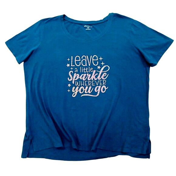 Eddie Bauer Glam Top T-Shirt Women's Curvy Plus Sz XXL Teal SPARKLE Dazzle Glam - Picture 11 of 12